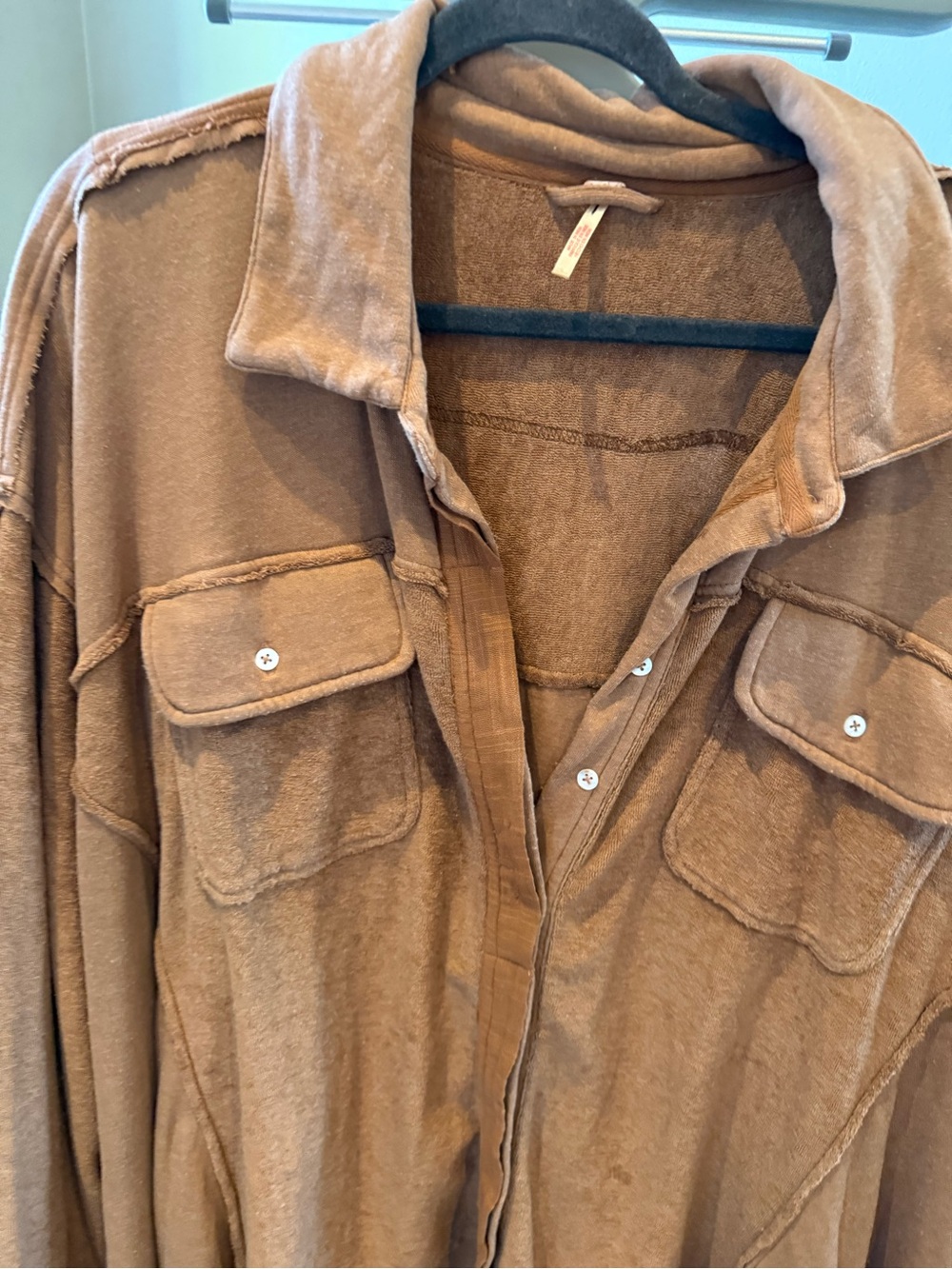 Free People Sweatshirt Hi Lo Slouchy Button Pockets Burnt Sienna Brow - Picture 5 of 10